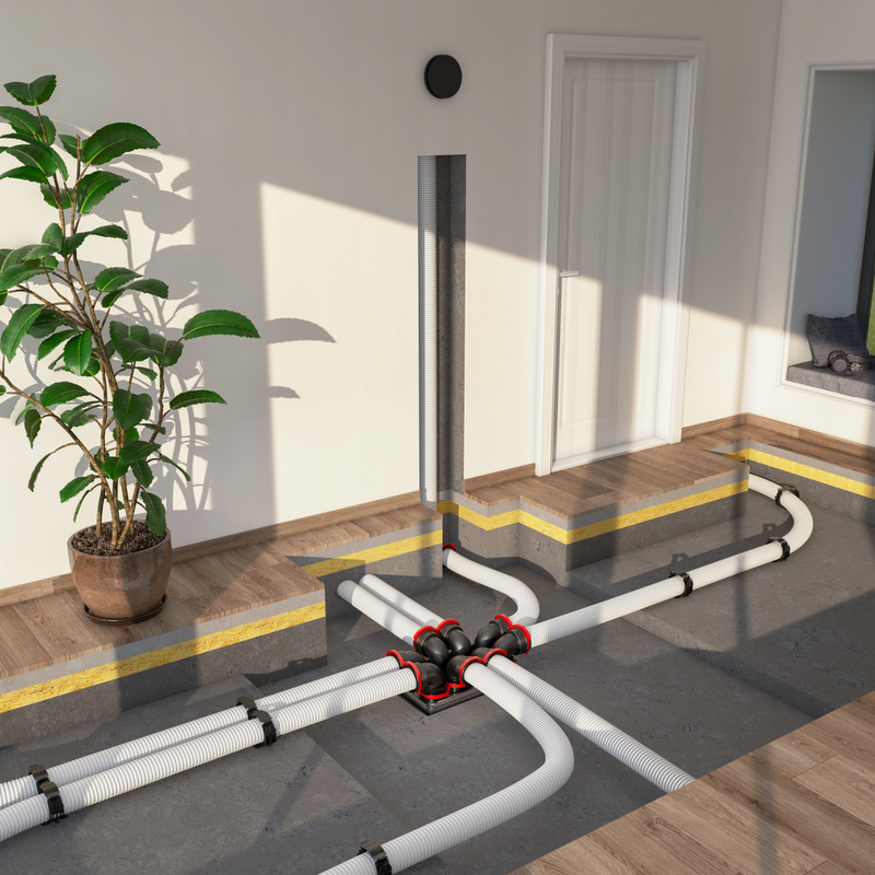 Milieu, living room, open floor, instalation, system, air distribution, parts with rapd lock,