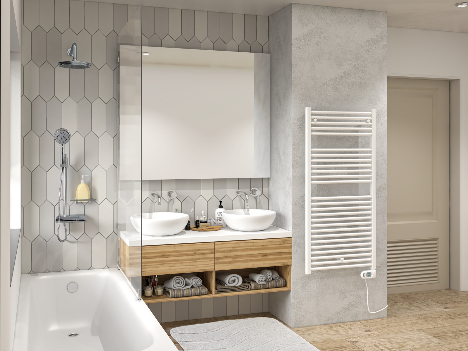 Rendering Zehnder Aura Decorative radiator Angled view