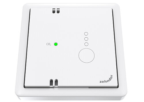 Zehnder_CSY_CO2sensor67withMB_Top_White_9016_On_FrontAngled Cut-Out Zehnder CO₂ Room Sensor Comfortable indoor ventilation Front view